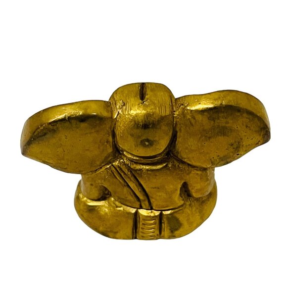 Small Brass Lord Ganesh Idol Elephant Mini Faux Gold 2"x2" - Picture 2 of 6